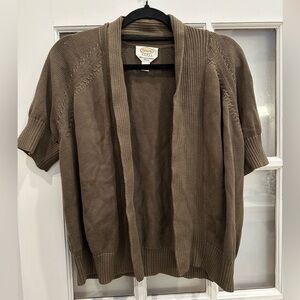 Vintage Talbots Cotton Olive Brown Knit Open Crop Sweater Cardigan Plus Size X